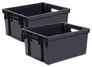 EDA 3x stuks kunststof opbergkratten stapelbaar zwart L44 x B35 x H24 cm 30 liter Stapelbare kratten Opbergbox