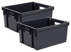 EDA 4x stuks kunststof opbergkratten stapelbaar zwart L44 x B35 x H24 cm 30 liter Stapelbare kratten Opbergbox