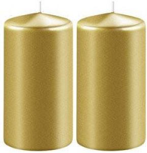 Enlightening Candles 2x Metallic gouden cilinderkaarsen stompkaarsen 6 x 10 cm 36 branduren Geurloze kaarsen metallic goud Woondecoraties Stompkaarsen