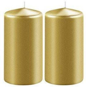 Enlightening Candles 2x Metallic gouden cilinderkaarsen stompkaarsen 6 x 8 cm 27 branduren Geurloze kaarsen metallic goud Woondecoraties Stompkaarsen