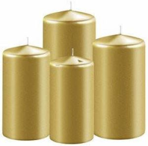 Enlightening Candles Set van 4x stuks gouden stompkaarsen 8-10-12-15 cm met diameter 6 cm Sfeer kaarsen voor binnen Stompkaarsen