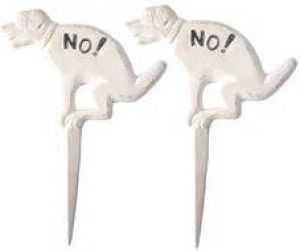 Esschert Design 2x stuks hondenbordjes niet poepen gietijzer 33 cm Tuinsteker hondje no! hondenpoep borden Tuinbeelden
