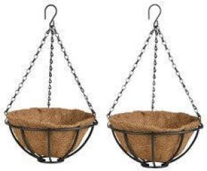 Esschert Design 2x stuks metalen hanging baskets plantenbakken met ketting 25 cm inclusief kokosinlegvel Plantenbakken