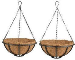 Esschert Design 2x stuks metalen hanging baskets plantenbakken met ketting 30 cm inclusief kokosinlegvel Plantenbakken