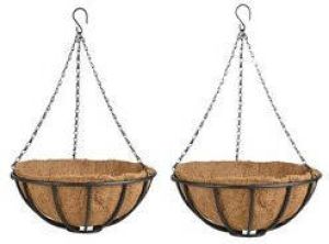 Esschert Design 2x stuks metalen hanging baskets plantenbakken met ketting 35 cm inclusief kokosinlegvel Plantenbakken