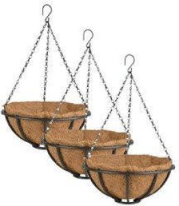 Esschert Design 3x stuks metalen hanging baskets plantenbakken met ketting 30 cm inclusief kokosinlegvel Plantenbakken