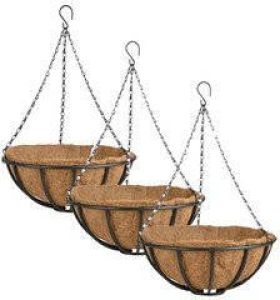 Esschert Design 3x stuks metalen hanging baskets plantenbakken met ketting 35 cm inclusief kokosinlegvel Plantenbakken