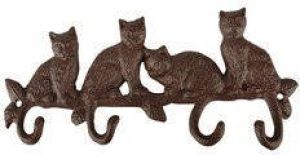 Esschert Design Gietijzeren kapstok wandrekje met 4 kattenstaart haken 29 cm bruin Dieren katten kapstokken Wandrekjes met haken Kapstokken