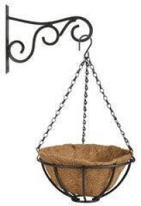 Esschert Design Hanging basket 25 cm met metalen muurhaak en kokos inlegvel Complete hangmand set van gietijzer Plantenbakken