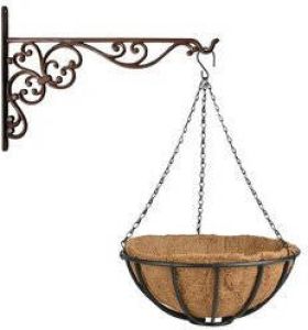 Esschert Design Hanging basket 35 cm met ijzeren muurhaak en kokos inlegvel Complete hangmand set van gietijzer Plantenbakken