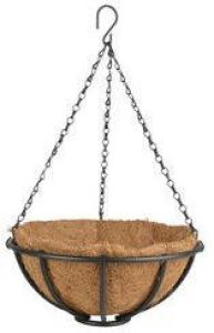 Esschert Design Metalen hanging basket plantenbak zwart met ketting 30 cm inclusief kokosinlegvel Hangende bloemen Plantenbakken