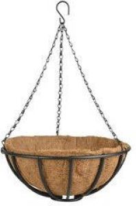 Esschert Design Metalen hanging basket plantenbak zwart met ketting 35 cm inclusief kokosinlegvel Hangende bloemen Plantenbakken