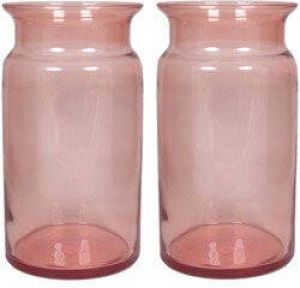 Floran Set van 2x stuks glazen melkbus vaas vazen oud roze 7 liter met smalle hals 16 x 29 cm Bloemenvazen van glas Vazen