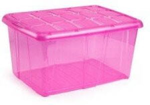 Forte Plastics 1x Opslagbakken organizers met deksel 60 liter 63 x 46 x 32 transparant roze Organizers opbergbakken Opbergbox