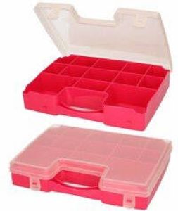 Forte Plastics 2x Opbergkoffertje opbergdoosjes 13-vaks fuchsia roze Sorteerdoos box Opbergers 27 5 x 20 5 x 3 cm Opbergbox