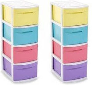 Forte Plastics 2x stuks ladekast organizer met 4 lades multi kleuren 39 x 28 5 x 78 cm Ladekasten organisers kantoor woonartikelen Opbergbox