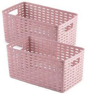 Forte Plastics 3x stuks rotan gevlochten opbergmand opbergbox kunststof Oud roze 15 x 28 x 13 cm Kast mandjes Opbergbox