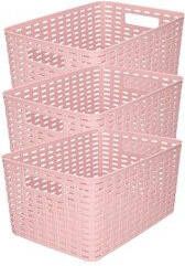 Forte Plastics 3x stuks rotan gevlochten opbergmand opbergbox kunststof Oud roze 22 x 33 x 16 cm Kast mandjes Opbergbox