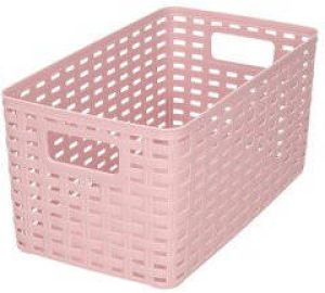Forte Plastics Rotan gevlochten opbergmand opbergbox kunststof Oud roze 15 x 28 x 13 cm Kast mandjes Opbergbox