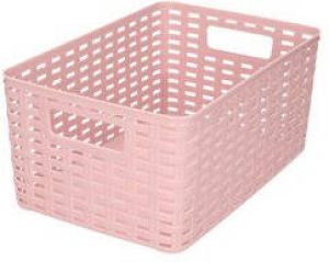 Forte Plastics Rotan gevlochten opbergmand opbergbox kunststof Oud roze 19 x 29 x 13 cm Kast mandjes Opbergbox