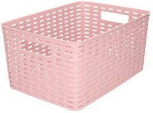 Forte Plastics Rotan gevlochten opbergmand opbergbox kunststof Oud roze 22 x 33 x 16 cm Kast mandjes Opbergbox