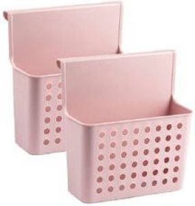 Forte Plastics Set van 2x stuks badkamer keuken hang opbergmandjes organizers roze 26 x 24 cm Hangmandjes kastmandjes Opbergmanden