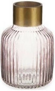 Giftdecor Bloemenvaas Decoratie glas roze transparant goud 14x22 cm Vazen