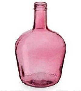 Giftdecor Bloemenvaas fles glas roze transparant 19 x 31 cm Vazen