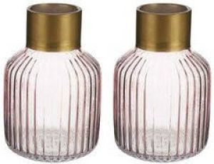 Giftdeco Bloemenvazen 2x Stuks Luxe Decoratie Glas Roze goud 12 X 18 Cm Vazen