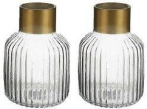Giftdeco Bloemenvazen 2x Stuks Luxe Decoratie Glas Transparant goud 12 X 18 Cm Vazen