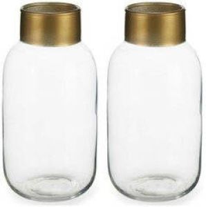 Giftdeco Bloemenvazen 2x Stuks Luxe Decoratie Glas Transparant goud 12 X 24 Cm Vazen