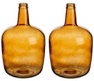 Giftdeco Bloemenvazen 2x Stuks Flessen Model Glas Amber Goud 22 X 39 Cm Vazen
