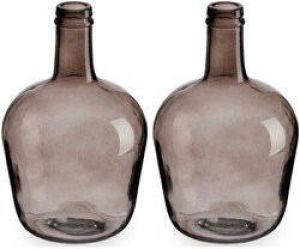 Giftdeco Bloemenvazen 2x Stuks Flessen Model Glas Grijs Transparant 19 X 31 Cm Vazen