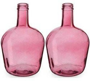 Giftdeco Bloemenvazen 2x Stuks Flessen Model Glas Roze Transparant 19 X 31 Cm Vazen