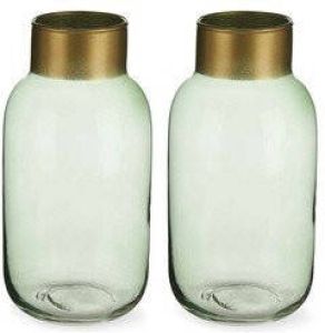 Giftdeco Bloemenvazen 2x Stuks Luxe Decoratie Glas Groen goud 12 X 24 Cm Vazen