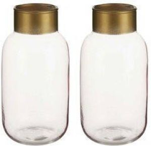 Giftdeco Bloemenvazen 2x Stuks Luxe Decoratie Glas Roze goud 12 X 24 Cm Vazen