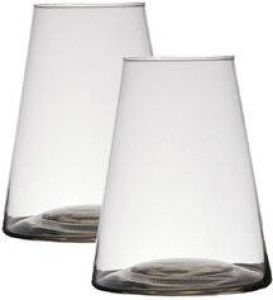 Hakbijl Glass Set van 2x stuks transparante home-basics vaas vazen van glas 16 x 16 cm Bloemen takken boeketten vaas voor binnen gebruik Vazen