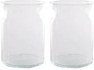 Hakbijl Glass Set van 2x stuks transparante home-basics vaas vazen van glas 25 x 18 cm Bloemen takken boeketten vaas voor binnen gebruik Vazen