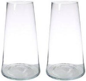 Hakbijl Glass Set van 2x stuks transparante home-basics vaas vazen van glas 35 x 18 cm Bloemen takken boeketten vaas voor binnen gebruik Vazen