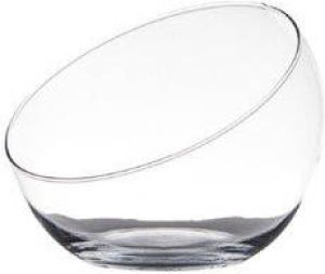 Hakbijl Glass Transparante schuine schaal vaas vazen van gerecycled glas 20 x 17 cm Geschikt voor een bloemstukje of drijfkaarsen Vazen