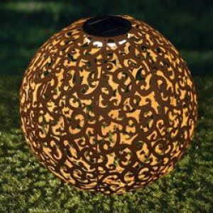 HI Tuinlamp solar LED bol 28 5 cm metaal bruin