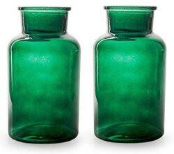 Jodeco Bloemenvazen 2 stuks Apotheker model groen transparant glas H26 x D14 cm Vazen