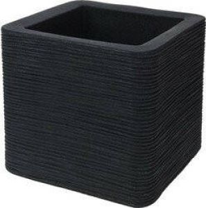 Koopman Bloempot geribbeld vierkant 29x26x29cm Donkergrijs