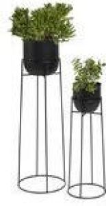LIFA LIVING Ronde plantenhouder Set van 2 Zwart metalen frame Minimalistische plantenbak