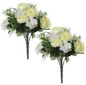 Louis maes 2x Creme hortensia ranonkel mix boeketten kunstbloemen 35 cm Cremetinten Hydrangea Ranunculus Woondecoratie Kunstbloemen