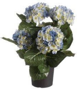 Louis maes Blauwe hortensia kunstplant in zwarte kunststof pot 44 cm Hydrangea Woondecoratie Kunstplanten