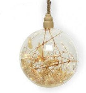Lumineo 1x stuks verlichte glazen kerstballen met 30 lampjes koper warm wit 14 cm Decoratie kerstballen met licht kerstverlichting figuur