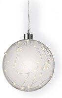 Lumineo 1x stuks verlichte glazen kerstballen met 40 lampjes zilver warm wit 20 cm Decoratie kerstballen met licht kerstverlichting figuur