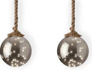 Lumineo 2x stuks verlichte glazen kerstballen aan touw met 40 lampjes zilver warm wit 20 cm Decoratie kerstballen met licht kerstverlichting figuur