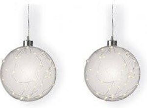 Lumineo 2x stuks verlichte glazen kerstballen met 40 lampjes zilver warm wit 20 cm Decoratie kerstballen met licht kerstverlichting figuur